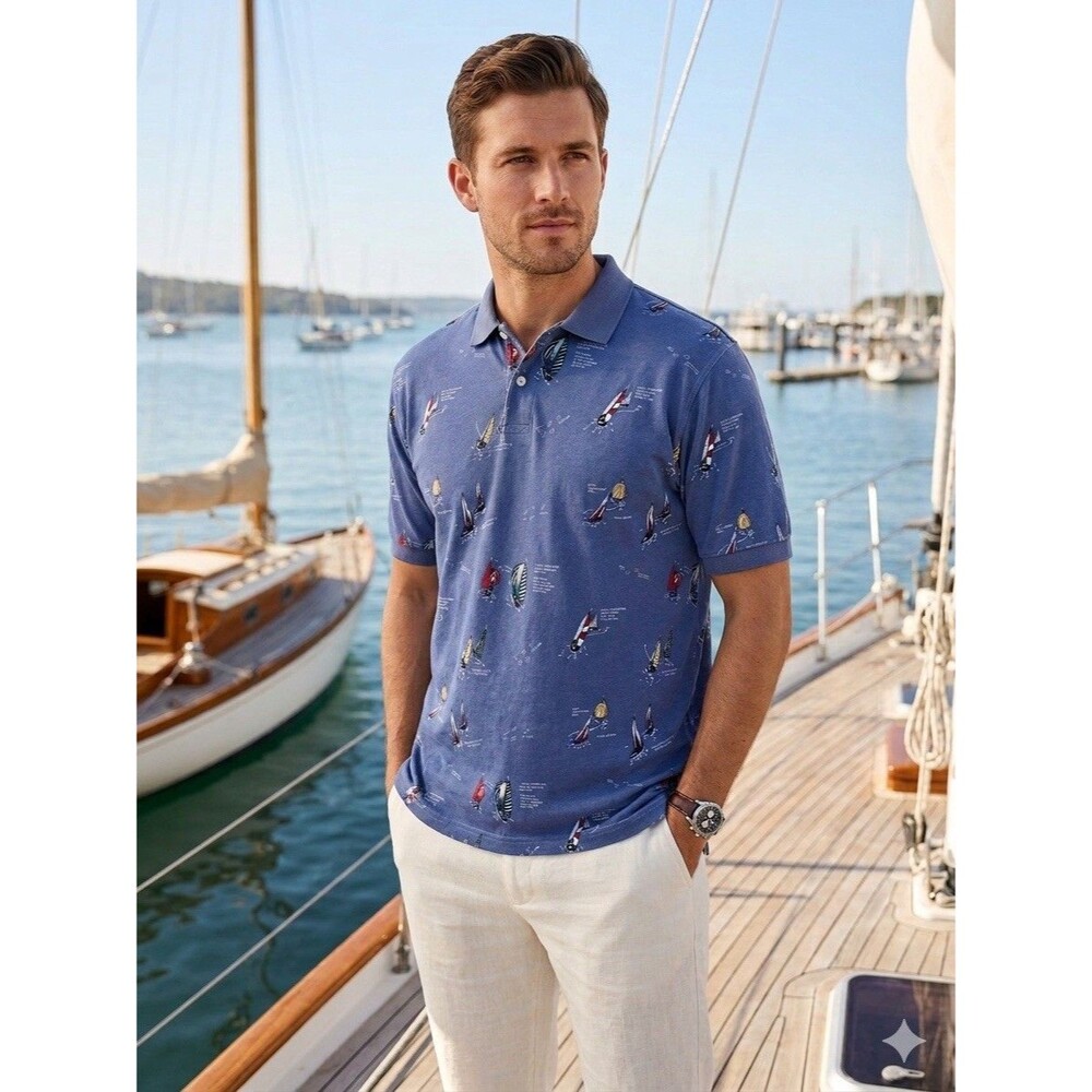 Britches Great Outdoors Polo Shirt Mens Sz L Yacht Boating Preppy Casual New